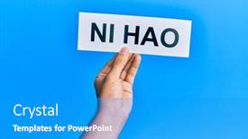  Presentation with chinese - Cool new slide deck with hand-of-hispanic-man-holding backdrop and a teal colored foreground