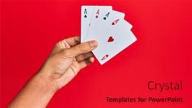  Presentation with poker - Beautiful presentation design featuring hand-of-hispanic-man-holding backdrop and a red colored foreground