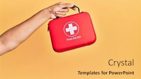 Presentation with first aid kit - Presentation theme with hand-of-hispanic-man-holding background and a yellow colored foreground