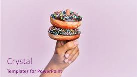  Presentation with donuts pink - PPT theme featuring hand-of-hispanic-man-holding background and a lemonade colored foreground