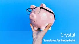  Presentation with piggy bank - Amazing PPT theme having hand-of-hispanic-man-holding backdrop and a cyan colored foreground