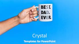  Presentation with coffee cup - Slide deck having hand-of-hispanic-man-holding background and a light gray colored foreground