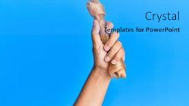  Presentation with bone - Cool new slide deck with hand-of-hispanic-man-holding backdrop and a cyan colored foreground