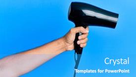  Presentation with hair - Cool new slide deck with hand-of-hispanic-man-holding backdrop and a cyan colored foreground