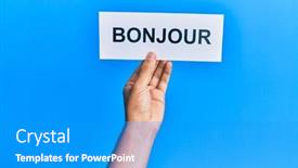  Presentation with hispanic - Cool new presentation theme with hand-of-hispanic-man-holding backdrop and a teal colored foreground