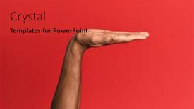  Presentation with hand palm - Slide set consisting of hand-of-hispanic-man-over background and a red colored foreground