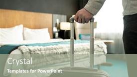  Presentation with traveler - Amazing PPT theme having hand-of-male-traveler backdrop and a gray colored foreground