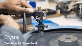  Presentation with spinning wheel - Slide set consisting of hand-of-man-african-worker and a gray colored foreground