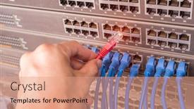  Presentation with network - Theme featuring hand-of-man-holding-red background and a coral colored foreground