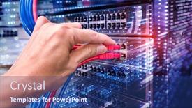  Presentation with datacenter - Beautiful slide set featuring hand-of-man-holding-red backdrop and a ocean colored foreground