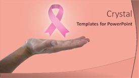  Presentation with hold hand - Presentation theme having hand of man pretending to hold an invisible object against salmon background background and a coral colored foreground