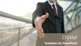  Presentation with new deal - Presentation theme enhanced with hand-of-mature-businessman background and a gray colored foreground