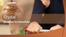  Presentation with gadget - Audience pleasing slide deck consisting of hand-of-mature-female-consumer backdrop and a coral colored foreground