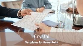  Presentation with secretary - Audience pleasing presentation theme consisting of hand-of-mature-male-delegate backdrop and a coral colored foreground