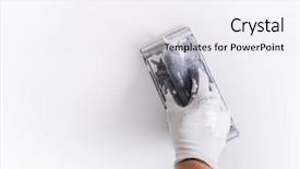  Presentation with plaster - Amazing slide deck having hand of plasterer at wall backdrop and a sky blue colored foreground