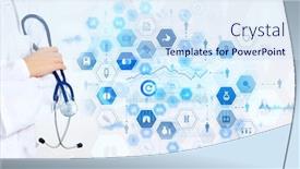  Presentation with hand saving someone - PPT theme enhanced with hand-of-practitioner-with-stethoscope background and a sky blue colored foreground