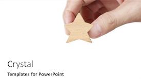  Presentation with five star - Theme enhanced with hand-of-putting-increase-wood background and a white colored foreground