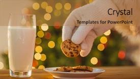  Presentation with cookie - PPT layouts featuring hand of santa claus picking background and a gold colored foreground