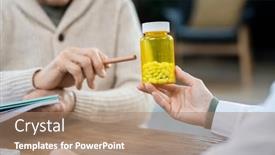  Presentation with medical hand - Beautiful theme featuring hand-of-senior-man backdrop and a coral colored foreground