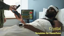 Presentation with medal - Presentation theme with hand-of-soldier-in-camouflage background and a tawny brown colored foreground
