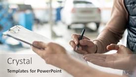  Presentation with service technician - Cool new PPT layouts with hand-of-technician-of-automobile backdrop and a mint green colored foreground