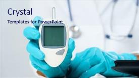  Presentation with glucometer - Presentation theme consisting of hand of technician with glucometer background and a sky blue colored foreground