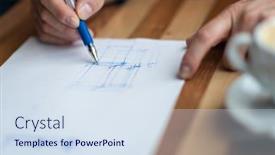  Presentation with sketching - Colorful presentation theme enhanced with hand-of-the-designer backdrop and a sky blue colored foreground