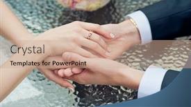  Presentation with wedding rings - PPT layouts enhanced with hand of the groom and the bride with wedding rings background and a coral colored foreground