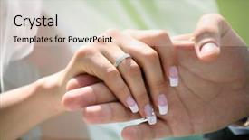  Presentation with wedding rings - Colorful presentation design enhanced with hand of the groom and the bride with wedding rings backdrop and a lemonade colored foreground