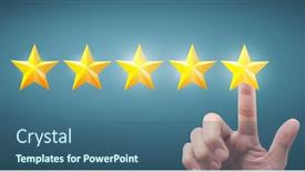  Presentation with five stars - Cool new slide deck with hand-of-touching-rise backdrop and a ocean colored foreground