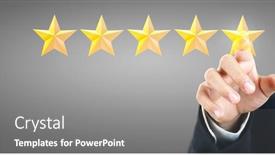  Presentation with five stars - Theme having hand-of-touching-rise background and a gray colored foreground