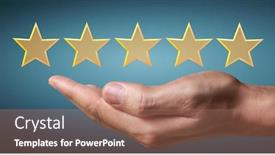  Presentation with five stars - Audience pleasing PPT theme consisting of hand-of-touching-rise backdrop and a coral colored foreground