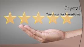  Presentation with five stars - Cool new PPT theme with hand-of-touching-rise backdrop and a soft green colored foreground