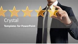  Presentation with five stars - Slide deck having hand-of-touching-rise background and a gray colored foreground