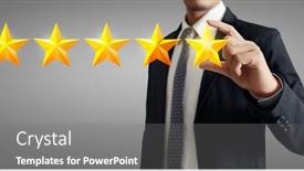  Presentation with five stars - Colorful presentation design enhanced with hand-of-touching-rise backdrop and a gray colored foreground