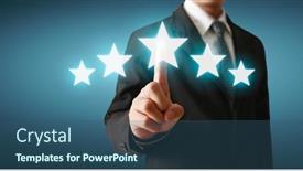  Presentation with five stars - Colorful PPT layouts enhanced with hand-of-touching-rise backdrop and a ocean colored foreground
