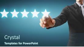  Presentation with five stars - Colorful PPT layouts enhanced with hand-of-touching-rise backdrop and a ocean colored foreground