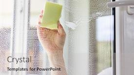  Presentation with cleaning - PPT theme with hand-of-window-cleaner background and a soft green colored foreground