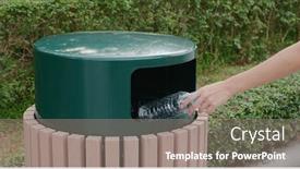  Presentation with plastic bottle - Colorful slide set enhanced with hand-of-woman-throwing-plastic backdrop and a gray colored foreground