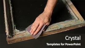  Presentation with window frame - Theme with hand of worker grinding surface background and a wine colored foreground