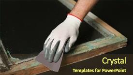  Presentation with window frame - Presentation design consisting of hand of worker grinding surface background and a  colored foreground