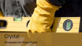  Presentation with unemployment unemployed hand cut word - Presentation design featuring hand of worker with yellow background and a  colored foreground