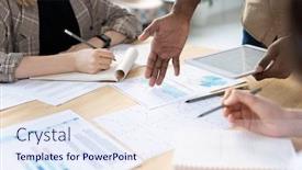  Presentation with data meeting - Amazing presentation design having hand-of-young-african-businessman backdrop and a sky blue colored foreground