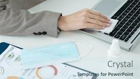  Presentation with hand sanitizer - Presentation featuring hand-of-young-businesswoman background and a sky blue colored foreground