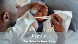  Presentation with body temperature - Colorful slide set enhanced with hand-of-young-careful-man backdrop and a gray colored foreground