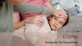  Presentation with home care - Beautiful slide deck featuring hand-of-young-careful-woman backdrop and a coral colored foreground