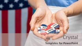  Presentation with vote - Colorful presentation design enhanced with hand-of-young-chambermaid backdrop and a soft green colored foreground