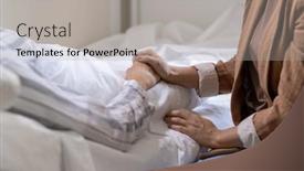  Presentation with hospital bed - Beautiful slides featuring hand-of-young-emphatic-female backdrop and a light gray colored foreground
