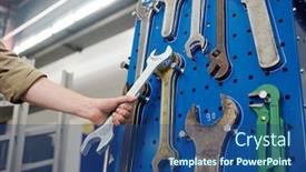  Presentation with industrial engineer - Cool new presentation theme with hand-of-young-engineer backdrop and a ocean colored foreground