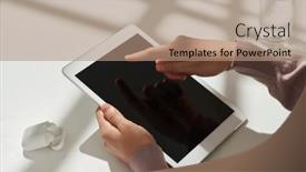  Presentation with project manager - PPT theme consisting of hand-of-young-female-broker background and a  colored foreground